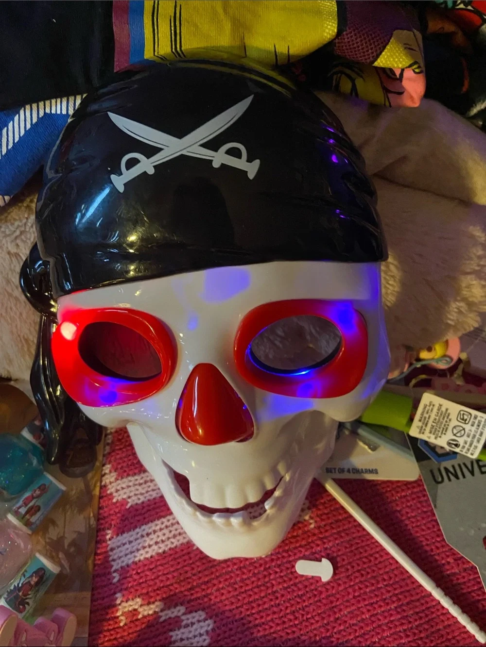 Kids Pirate LED Skull Mask - Black, White & Red